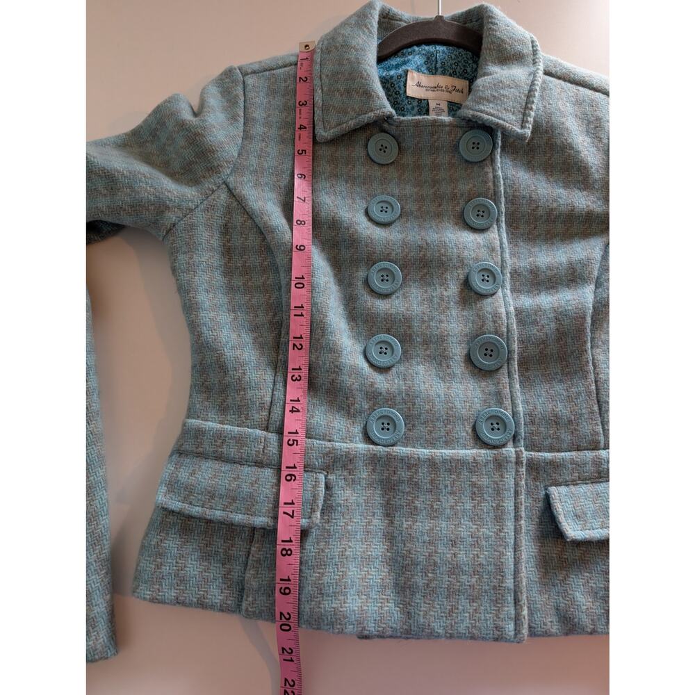 Abercrombie & Fitch Jacket Pea Coat Tweed Plaid Wool Blue Y2K Vintage Size M - Picture 10 of 10